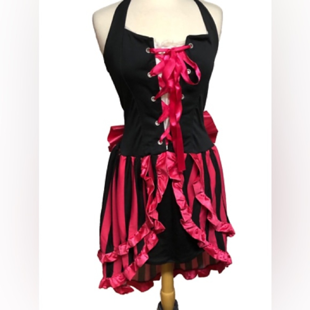 Eye Candy Parisian Showgirl Halloween Costume XXL Dress hat bow 1 glove & skirt